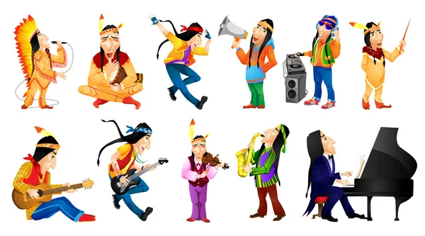 Vector set of american indians music illustrations — Stock Vector