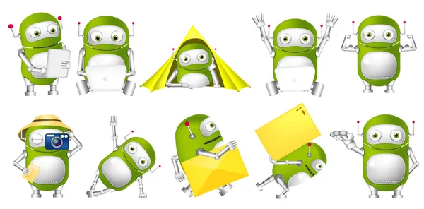 Vector set van groene robots illustraties. — Stockvector