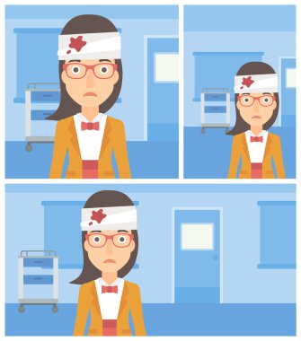 Kadın yaralı kafa ile.