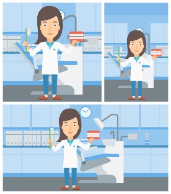 Dişçi diş çene modeli ve diş fırçası.