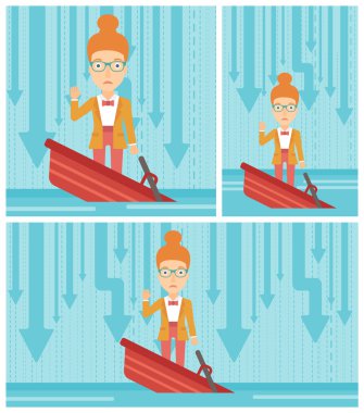 Tekne batıyor duran iş kadın.