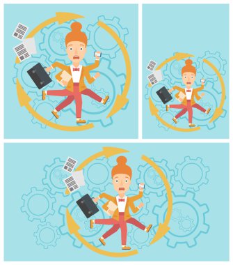 İş kadını Multitasking ile başa çıkma.