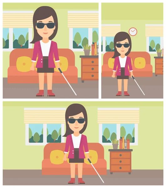 Blind woman with stick. — Stock Vector