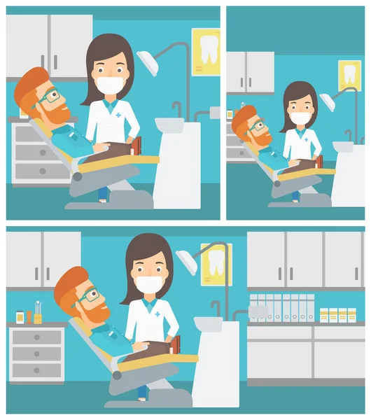 Patient and doctor at dentist office. — Stock Vector