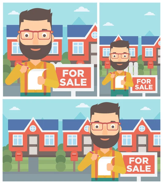 Real estate agent ondertekening contract. — Stockvector