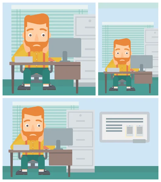 Moe man zitten in Office vector illustratie. — Stockvector