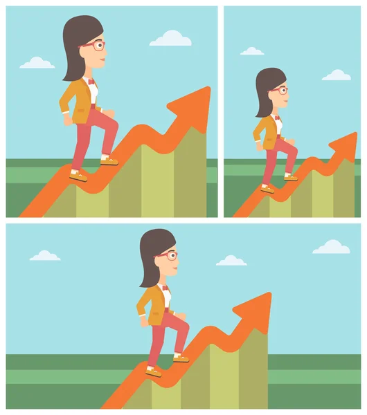 Geschäftsfrau läuft entlang der Wachstumskurve. — Stockvektor