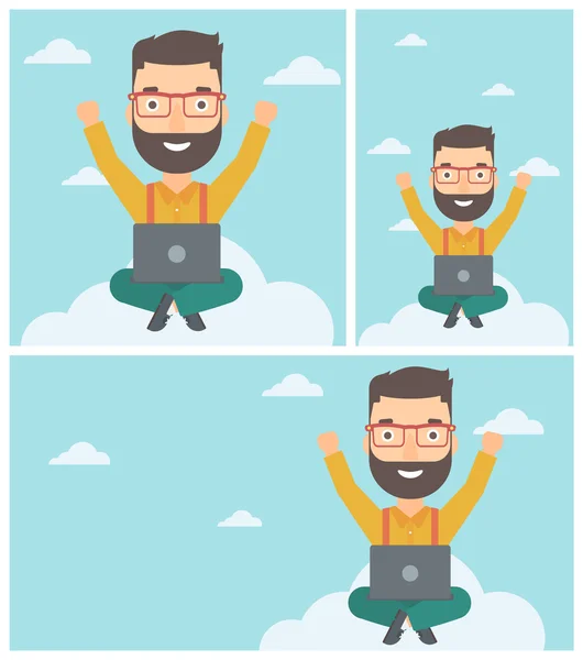 Hombre en la nube con ilustración vector portátil . — Vector de stock