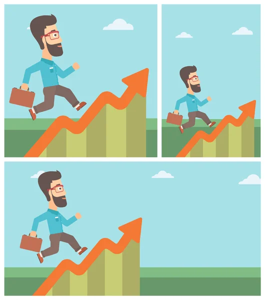 Empresário correndo ao longo do gráfico de crescimento . —  Vetores de Stock