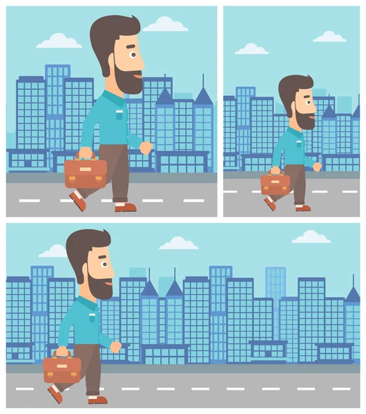 Homme d'affaires prospère marchant avec mallette . — Image vectorielle
