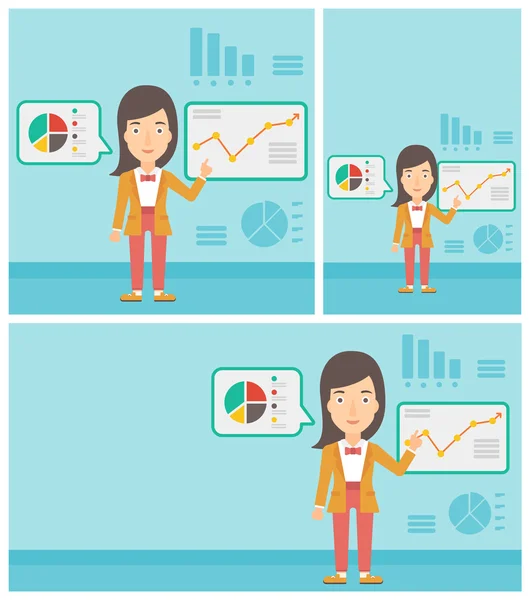 Mujer de negocios haciendo presentación de negocios . — Vector de stock