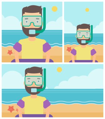 Şnorkel, palet sahilde olan adam.