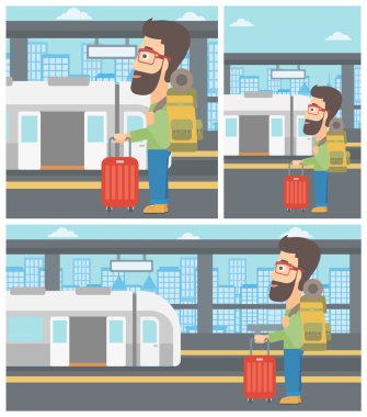 Tren istasyonu vektör illüstrasyon adam.