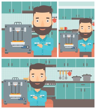 Adam üç D Yazıcı vektör çizim ile.