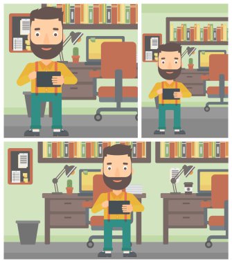 Tablet bilgisayar vektör illüstrasyon kullanarak Adam.