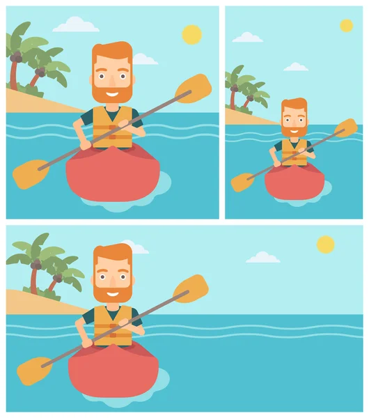 Hombre cabalgando en kayak vector ilustración . — Archivo Imágenes Vectoriales