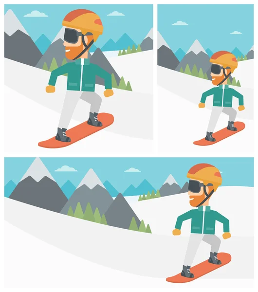 Young man snowboarding vector illustration. — Stock Vector