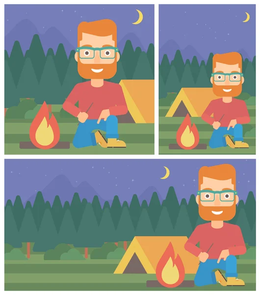 Man kindling campfire vector illustration. — Stock Vector
