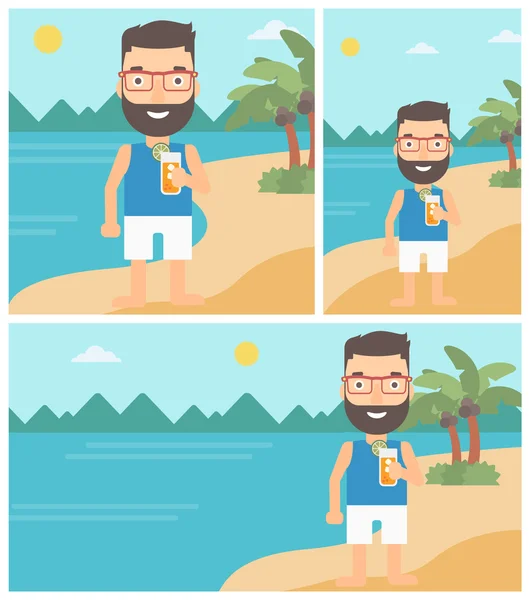 Hombre con cóctel en la playa. — Archivo Imágenes Vectoriales
