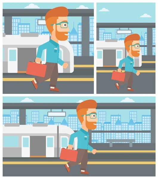 Man op het treinstation vector illustratie. — Stockvector