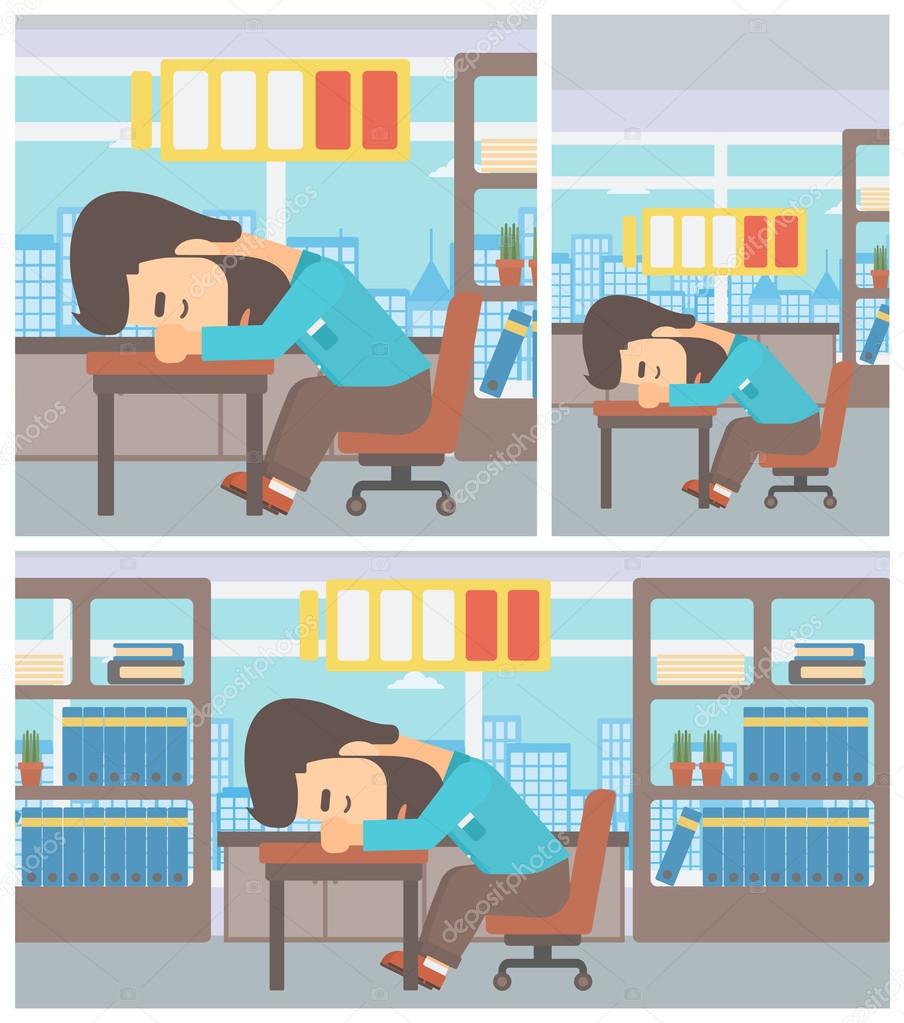 Man Sleeping At Workplace Vector Illustration Stock Vector Image By