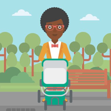 Anne bebek arabası ile yürüyüş.