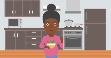 sebze ve meyveler ile hamile kadın.