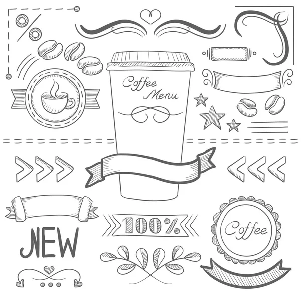 Set of labels, ribbons, frames for coffe menu. — Stock Vector