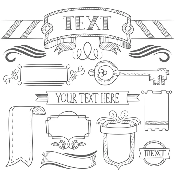 Set of vintage ribbons, frames and elements. — Stock Vector