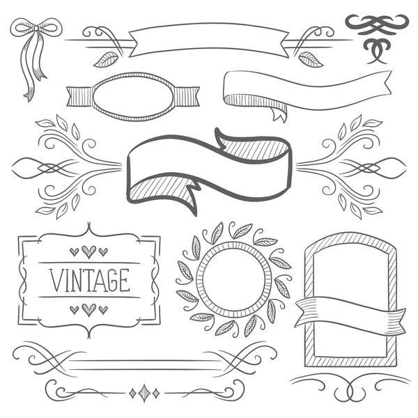 Conjunto de fitas vintage, molduras e elementos . —  Vetores de Stock
