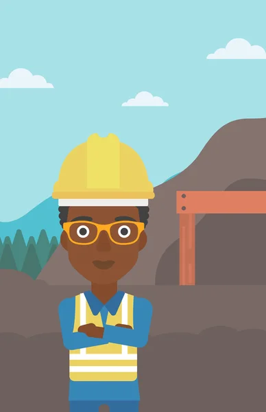 Minero con equipo de minería en el fondo . — Vector de stock