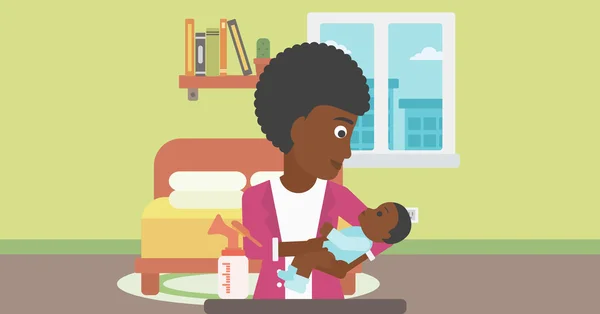 Madre con bebé y extractor de leche . — Archivo Imágenes Vectoriales