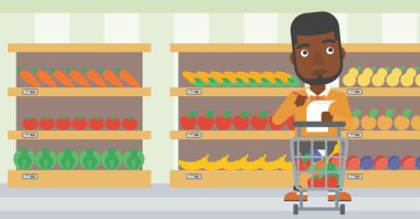 Alışveriş listesi vektör çizim ile adam.