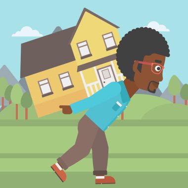 Ev vektör illüstrasyon taşıyan adam.