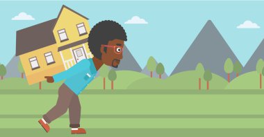 Ev vektör illüstrasyon taşıyan adam.