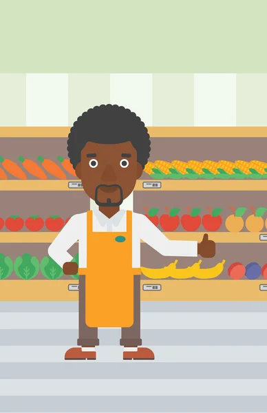 Amistoso supermercado trabajador vector ilustración . — Vector de stock