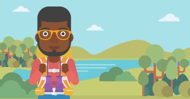 Sırt çantası ile neşeli Gezgin.