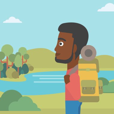 Vektör çizim hiking sırt çantası olan adam.