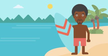 Sörf tahtası vektör çizim tutan sörfçü.