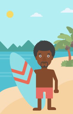 Sörf tahtası vektör çizim tutan sörfçü.