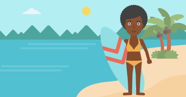 Sörf tahtası vektör çizim tutan sörfçü.