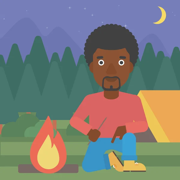 Man kindling campfire vector illustration. — Stock Vector