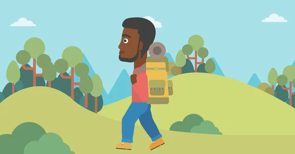 Man with backpack hiking vector illustration. — Stock Vector