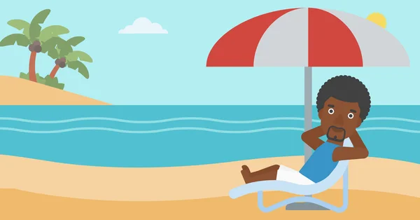 Homem relaxante na praia cadeira vetor ilustração . — Vetor de Stock