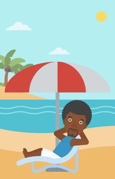 Hombre relajante en la playa silla vector ilustración . — Vector de stock