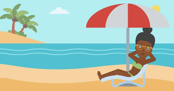 Kvinnan avslappnande på stranden stol vektorillustration. — Stock vektor