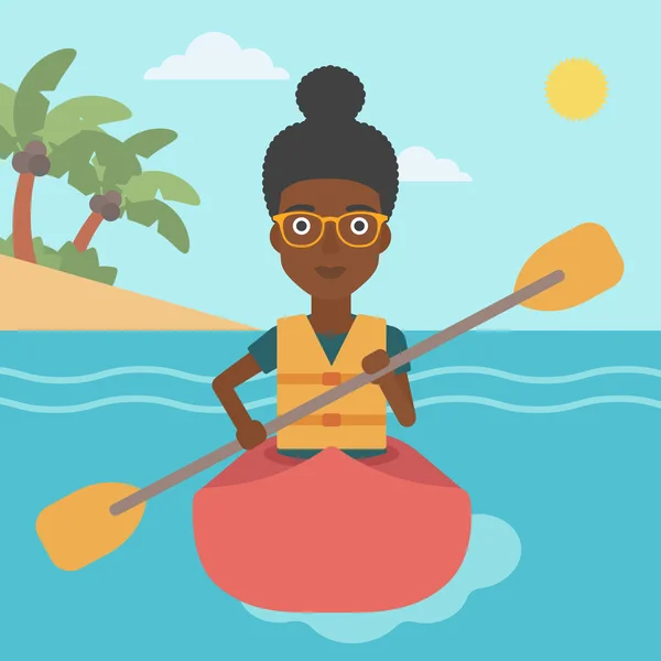 Mujer montando en kayak vector ilustración . — Vector de stock