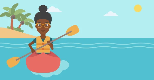 Femme chevauchant en illustration vectorielle de kayak . — Image vectorielle
