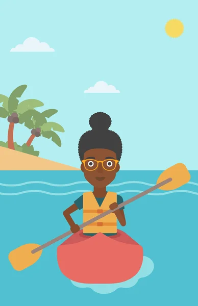 Mujer montando en kayak vector ilustración . — Vector de stock