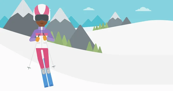 Junge Frau beim Skifahren Vektor Illustration. — Stockvektor